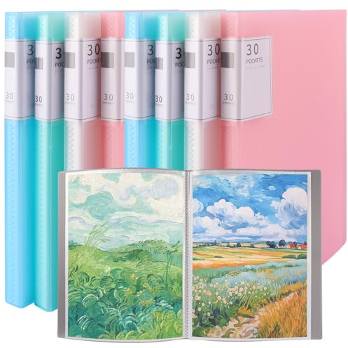APACALI 15 Pack A4 Display Folder with 30 Pockets, A4 Display Book with Plastic Sleeves, a4 Presentation Folder for School, Presentations, Reports, 5 Colours