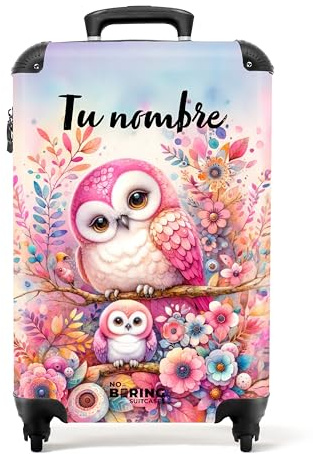 NoBoringSuitcases© Kinderkoffer, Kinderkoffer Mädchen, Koffer Kinder, | 55x40x20 cm - Kinder Reisekoffer, Kindertrolley Mädchen, Trolley Handgepäck, Reisekoffer Personalisiert, (Eulen, Blumen