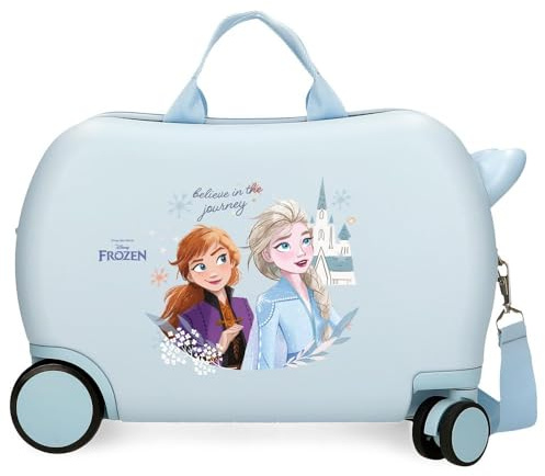 Disney Joumma väskor, Frozen Believe in The Journey, kabinväska, barnväska, tillverkad av ABS, fyra flerriktade vridbara dubbla hjul, sidokombinationslås., Blå, barnresväska