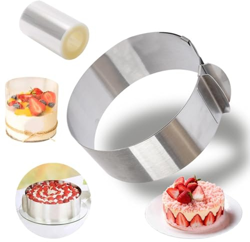 Norhogo Cercle à Gâteau Réglable, Cercle a Patisserie, Anneaux à Gâteau Extensible Acier Inoxydable, Moule Cadre pour Mousse Tartes Dessert Pâtisserie Décorer des Gâteaux