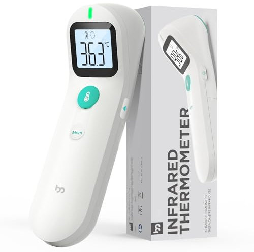 Termómetro para la fiebre sin contacto para bebés y adultos, termómetro digital de frente por infrarrojos con lectura instantánea, lectura precisa, alarma de fiebre (blanco)