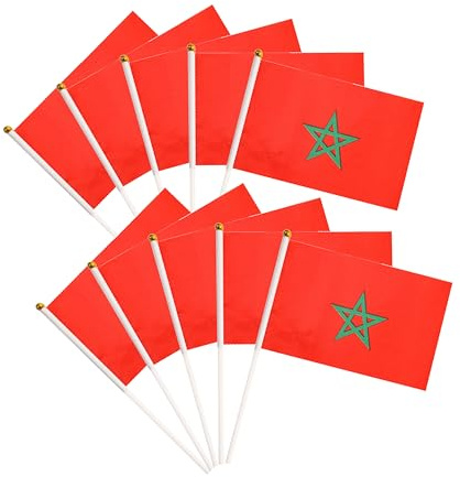 Paquete de 50 banderas marroquíes de Marruecos, pequeñas banderas marroquíes de mano en palo, banderas nacionales en miniatura, suministros de decoración de fiesta para desfiles, festivales