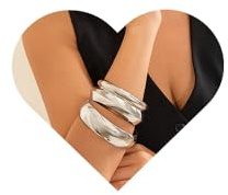 Denifery 3PCS Chunky Gold Bangle Bracelets Trendy Wide Chunky Cuff Bracelets Hammered Wrist Cuff Wrap Bracelet for Women (Silver)