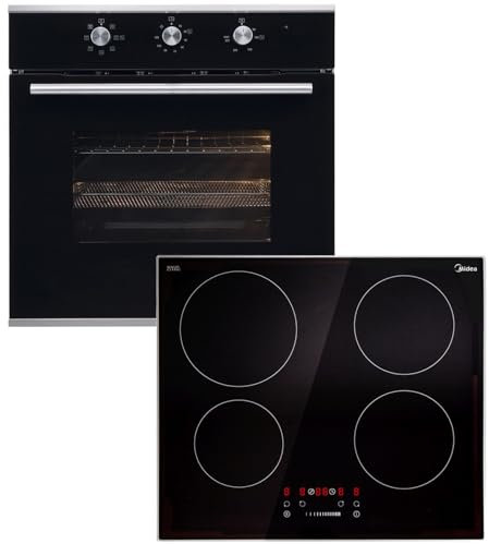 Einbauherd-Set Heißluft & Airfry-Funktion mit 77cm Induktions-Kochfeld / 60 Liter Garraum inkl. Airfry-Korb/Timer & Aluknebel Touch Slider, Timer, Topfsensor & Kindersicherung