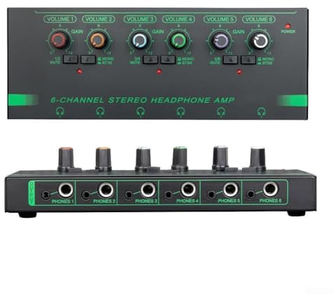 Amplificateur de casque stéréo 4/6 canaux, mini amplificateur audio multifonctionnel avec adaptateur d'alimentation pour scène de studio (6 canaux)
