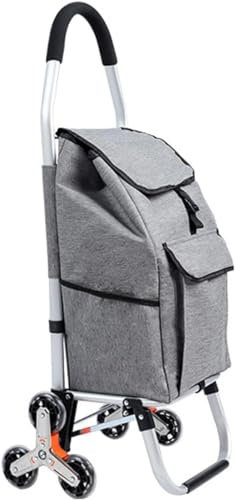 Foldable Shopping Trolley with Thermal Insulation Liner, 6 Wheels Stair Climbing Grocery Shopping Cart, Waterproof (Grey)