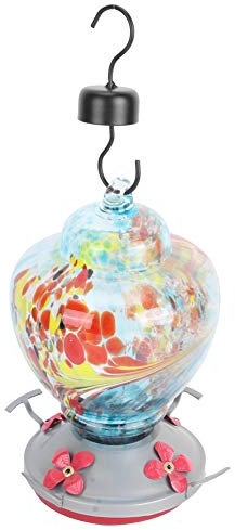 Nurnesy Kolibri-Futterstation aus Glas, Attraktive, Auslaufsichere Basis, Ruhende Sitzstange, Farbenfrohes Kunstwerk, Vogelfutterstation, Wasserfütterungswerkzeug (B)