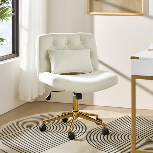 HULALA HOME Ergonomischer Bürostuhl Schneidersitz Stuhl Bequemer Schreibtischstuhl Höhenverstellbar Schminktisch Stuhl mit Rückenlehnenneigung & Kissen für Jungen Mädchen, Weiß