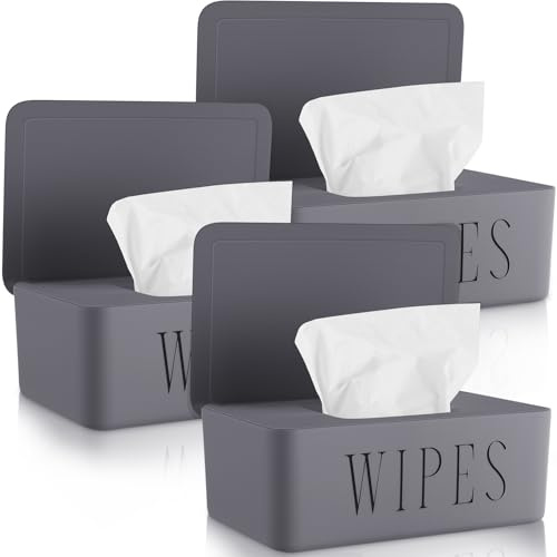 Singhoow 3 Pack Baby Wipes Dispenser Holder Wipe Container for Bathroom with Lid Toilet Tissue Paper Storage Refillable Box for Home Office Cars(Small,Gray)