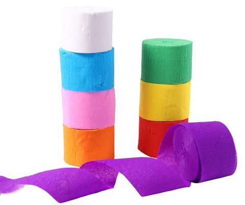 Krepppapier-Luftschlangen für Geburtstagsparty, Hochzeitsdekoration, Regenbogenfarben, 25 m x 4,5 cm, 8 Rollen
