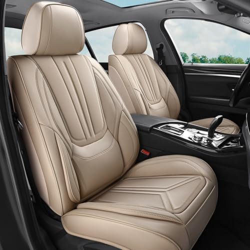 HEVMEVENI Autositzbezüge, komplettes Set, universelle Passform für die meisten Autos, SUVs, Limousinen, Kraftfahrzeuge, Kunstleder-Kissenbezüge (Beige, für BMW 5er)