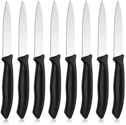 hunnycook Schwarzes Gemüsemesser, 8 Stück Scharfes Küchenmesser, Obstmesser Set, 10cm Super Scharfe Edelstahlklingen und Kunststoffgriffe, Spülmaschinenfest