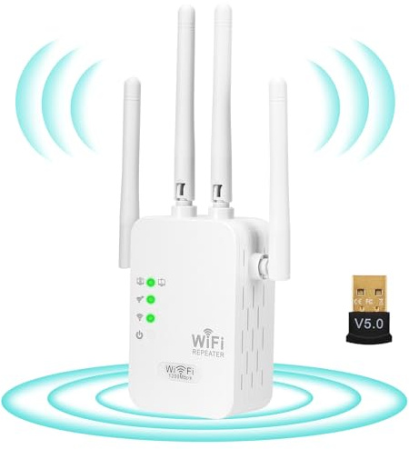 WiFi-förstärkare Extender Kraftfull Repeater för Hem Repeater Range Signal Extender Intern Stärkare 5 Ghz Bluetooth USB 5.0 Sändare Förlängning Förlängning Förläng Dual-Band Fiber 1200 Mbps