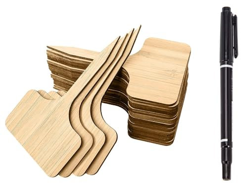18pcs Bamboo Plant Labels - Wooden Plant Tags T-Type Plant Markers,Label for Plants, Flower Tree Plants Labels,with a Marker Pen,for Seed Potted Flowers (T)