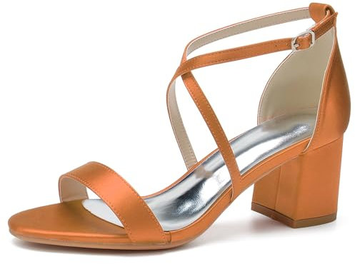 HFWXYSA Sandali da Sposa Tacco Largo Donna Cinturino alla Caviglia Punta Aperta Scarpe da Matrimonio Festa,Arancia,36 EU