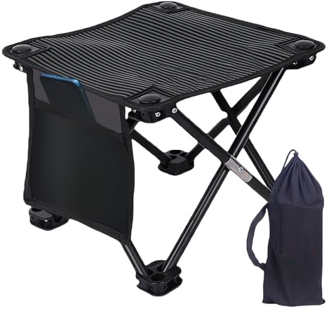 WANDGU Sgabello Pieghevole 33×33×32 cm: Sgabello da Esterno Portatile, Compatto e Resistente per Campeggio, Pesca, Trekking, Concerti, Viaggi (Leggero, Design Ergonomico, Facile da Trasportare)