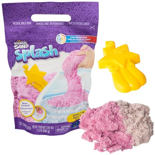 Kinetic Sand Splash, 1.5lb White-Pink Color-Change Play Sand & Character Mold, Resealable Bag, Toddler Toys, Kids Toys for Girls & Boys Ages 3 and up