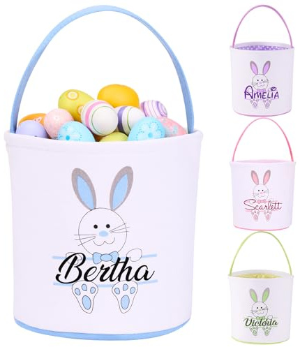 Personalisierter Osterkorb – Monogrammiert mit Namen,Osterhasen-Eimer,Segeltuch-Ostereiersuchkörbe, individueller Hasen-Osterkorb für Jungen und Mädchen