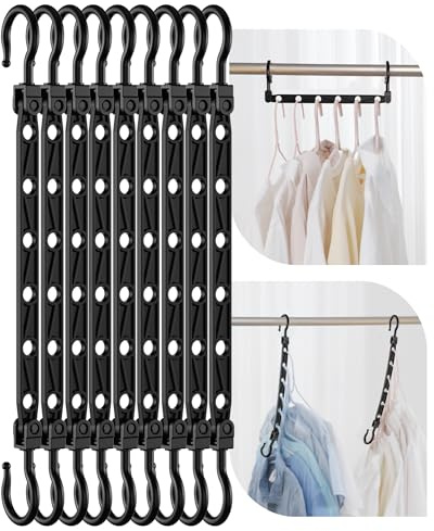 Latoxcaa platzsparende Kleiderbügel, 8 Stück Magic Hangers mit 6 Löchern & 360° Drehhaken, Stabile Haken für Schwere Kleidung, Schrank Organizer, ideal für Studenten Mädchenzimmer, Schwarz