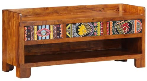 vidaXL Schuhbank Honigbraun 100 x 35 x 45 cm Massivholz Akazie, Stylisches Wohnzimmer, Boho Sitzplätze, Indoor Stauraum, rustikale Möbel, Coole Eingangsbank, strukturierter Sitz