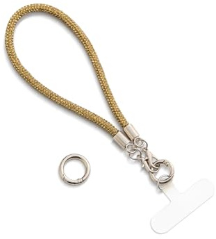 AOKSUNOVA - Cordino per cellulare con glitter, portachiavi, corto, cinghia da polso, dorato