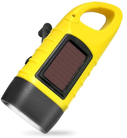 starfa lab Lampe torche LED portable à manivelle rechargeable à énergie solaire avec mousqueton pour escalade, camping, randonnée (jaune)