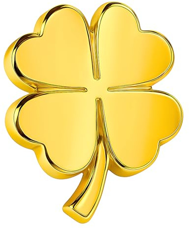Anstecknadel Kleeblatt 4-blättrig | Brosche Blume Gold Design 3D | Damen Mode Premium | Modeschmuck 4-blättriges Kleeblatt | Zubehör Saint Patricks Day | Clover Glück | Geschenktasche | Rucksackpin