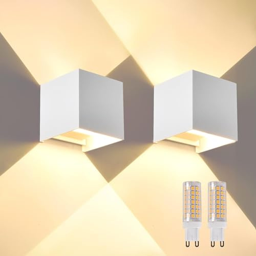 wisdom line G9 LED Wandleuchte Innen/Aussen 2 Stücke Wandlampe Mit Auf und Abwärtsbeleuchtung Einstellbarem Lichtwinkel, Warmweiß 3000K Aluminium 9W außenlampe Wand IP65 Lampe Außenwandleuchte Weiße