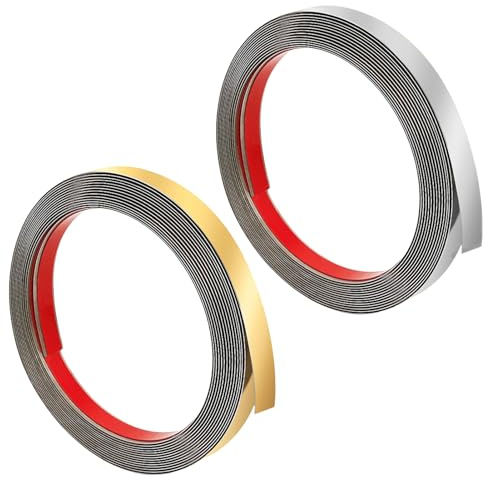 Bande métallique autocollante - Moulure décorative autocollante - En acier inoxydable - Film doré - Pour mur, miroir, meuble - 5 m x 1 cm