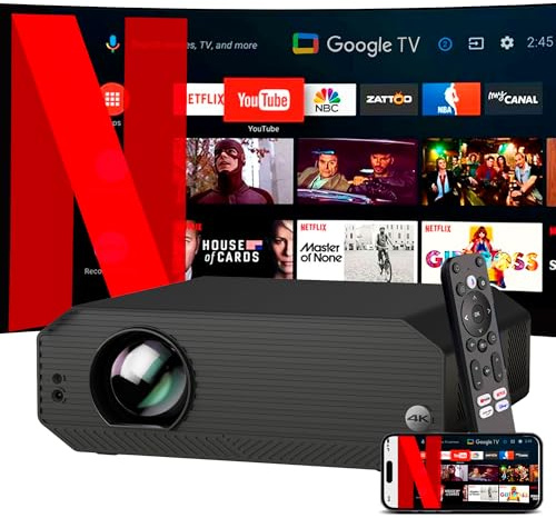 Proyector 4K, Unicview K5000, 1800 ANSI lúmenes, Cine en casa y presentaciones, Enfoque motorizado, Keystone 4D, Zoom Digital, HDMI, USB-C, Jack 3.5, Altavoces 10W (GoogleTV Licenciado)