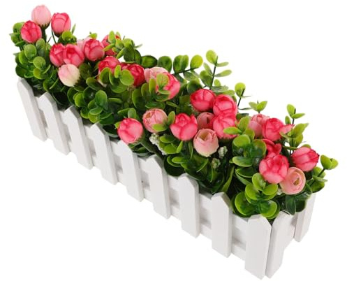 CONGARTENO Fleurs Artificielles RéAlistes avec Pot Et ClôTure DéCoration pour ExtéRieur Jardin Balcon Mariage Centre De Table