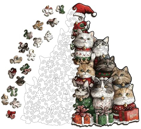 Jeu De Puzzle | Interactif À Thème De Noël - Casse-Têtes De 194 Pièces Au Design De Chat Animal | pour Garçons Filles Adolescents Jeunes Femmes Mari Fils Fille Famille Amis