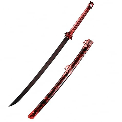 Samurai Katana für Sammler - Handgeschmiedet & Ungeschliffen - Japanisches Deko-Schwert mit Extra Langem Griff (31cm) & Massivholz-Saya, 103.5 cm - Samuraischwert als Geschenkidee