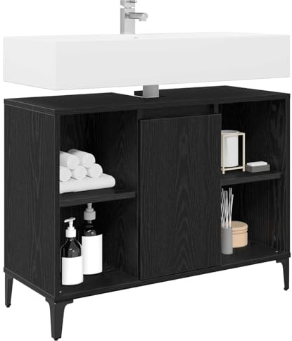 vidaXL Diskbänksskåp Svart Ek 80 x 33 x 60 cm Konstruerat trä och järn