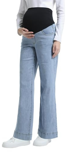 Gowjog Women's Maternity Jeans with Wide Leg Over the Stomach Jeans Maternity Trousers Denim Pregnancy Jeans with Pockets, lightblue, M