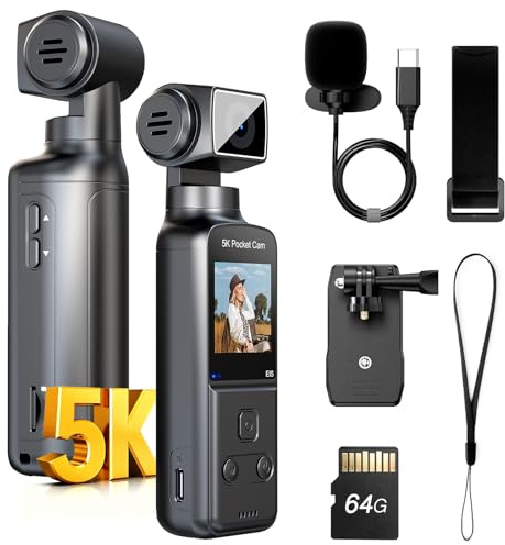 BOBLOV 5K W5 Body Camera, 64GB Mini Action Camera with External Microphone, 270° Rotate Lens, Camcorde for Video Recording, Clip/Strap Options, EIS Stabilization for Meeting, Vlogging, and Daily Use