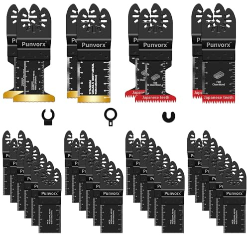 Punvorx 32Pcs Titanium & HCS Multi Tool Blades | Japanese-Teeth, for Wood Metal Nails Cutting, Universal Fit, Compatible with Dewalt, Milwaukee, Ryobi, Dremel, Bosch