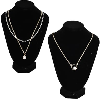 Novocloud 2 Pièces Présentoir de Collier, 21 x 16 cm Buste de Présentoir à Bijoux, Porte-collier en Velours Noir, Collier Organisateur Buste pour Ras de Cou Pendentifs Chaînes et Colliers