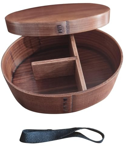 Lonchera japonesa, divisor a prueba de fugas con correa elástica, estilo tradicional, de aperitivos para picnic, acabado de madera, alimentos, ensaladas, sushi, escuela, viajes
