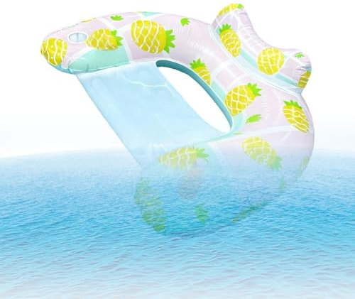 Sillón Flotante para Piscina - con portavasos y reposacabezas ergonómico - Flotador Hinchable Tipo Lounge - para Verano, Bronceado, Playa, Lago, Río, Vacaciones