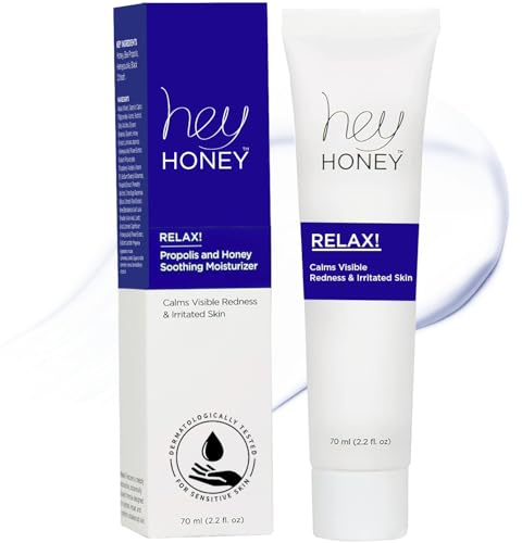 Hey Honey Skincare Relax - Instant Rosacea Relief Cream for Sensitive Skin | Calming Face Moisturizer for Facial Redness & Irritation | Dermatologist Tested, Oil-Free with Honey & Propolis | 2.2 Oz