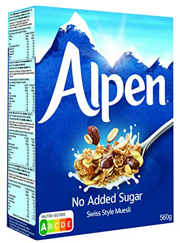 Alpen No Added Sugar (1 x 560 g) – gesundes Frühstück im Schweizer Stil – Leckere Cerealien mit vielen Ballaststoffen und ohne Zuckerzusatz – Nutri-Score A