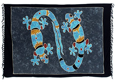 Ciffre Sarong Pareo Wickelrock Strandtuch Tuch Wickeltuch Handtuch Gratis Schnalle Schließe (Gecko Grau Bunt CSGG2)
