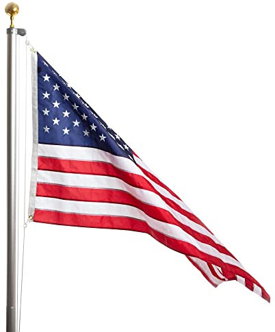 Ezpole Classic Inground Flag Pole Kit For Outdoors Heavy Duty-Winds To 130 Mph. Dual Flag Pole Holder For Outside House-Made In USA-Home Camper Beach-Includes Pole Flag Ground Sleeve Hardware (21 Ft)