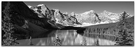 Leinwandfoto als Panorama SCHWARZ/WEISS 120x40cm Nationalpark Berge Waldsee Bäume Schnee