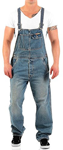 Jet Lag Herren Latz Jeans Overall Lange Hose Loose Fit