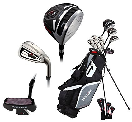 Precise M5 Complete Golf Club Set for Men - Left Handed Tall Mens Golf Clubs Full Set w/Driver, Wood, Hybrid, Irons, Putter, Stand Bag & Headcovers - Beginner Friendly Package - Black/Red