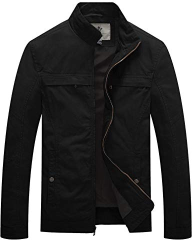 WenVen Casual jacka för män för utomhusbruk, lätt bomullsrock, klassisk jacka, vindtät sommarjacka, Harrington-jacka, Svart, M