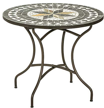 Dehner Gartentisch Diana, Ø 90 cm, Höhe 75 cm, Metall, mosaikoptik, braun/grau/weiß