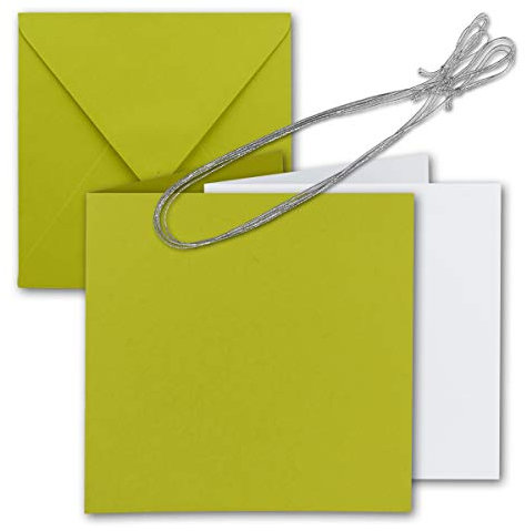 150x Quadratisches Faltkarten Set 15 x 15 cm - mit Briefumschlägen & Einlegeblätter & Schmuckband - Limette - für Einladungskarten, Hochzeit, Weihnachten - von GUSTAV NEUSER